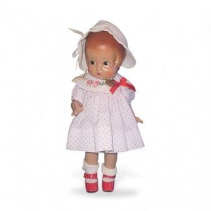 Effanbee Patsy Doll Polka Dot Dress Bonnet And Her ID Necklace 95